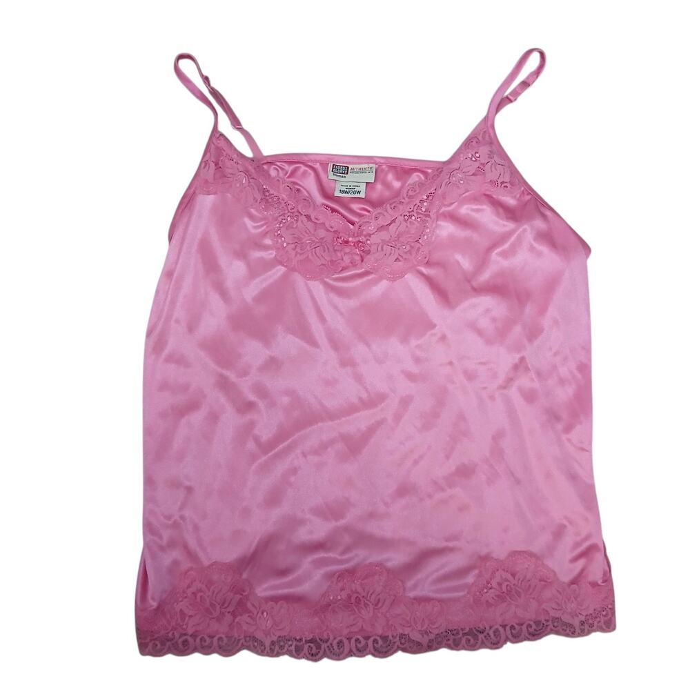Vtg Faded Glory Camisole 18W/20W Plus Size Pink Satin Lace Trim‎ Y2K 90s Fairy